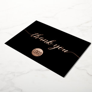 Rose Gold Thank you script custom logo Foil Invitation