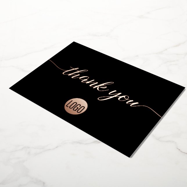 Rose Gold Thank you script custom logo Foil Invitation (Rotated)