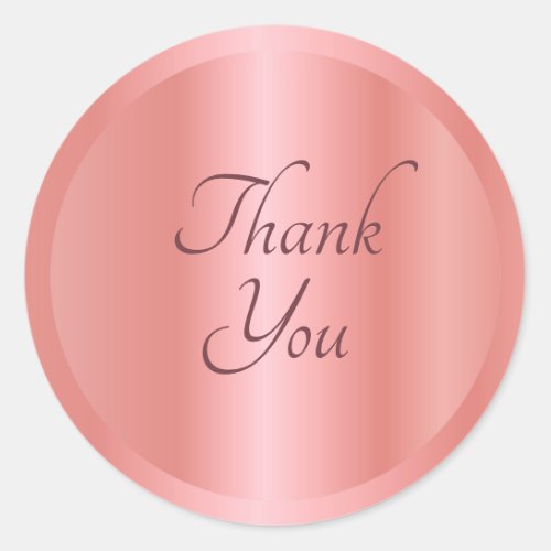 Rose Gold Thank You Text Elegant Template Trendy Classic Round Sticker