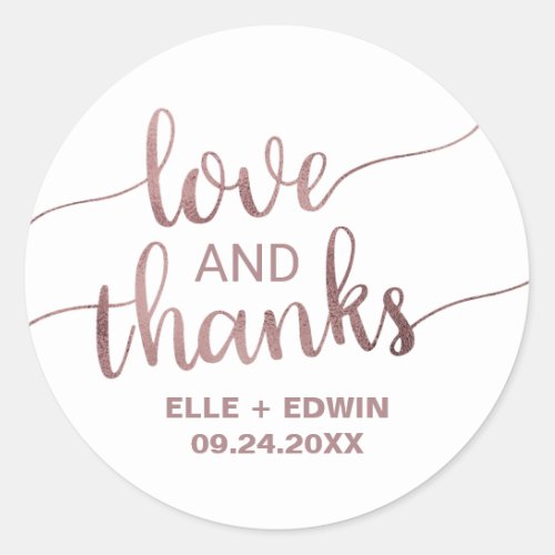 Rose Gold Thank You Wedding Classic Round Sticker