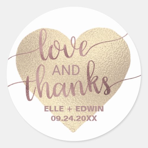 Rose Gold Thank You Wedding Classic Round Sticker