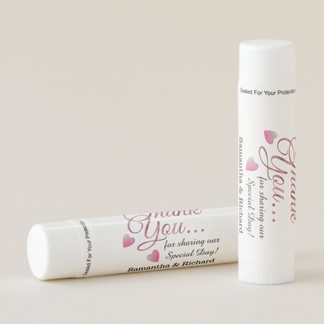 Rose Gold Thank You Wedding Favor   Lip Balm (Front)
