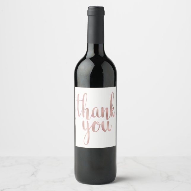 Rose gold thank you wine label, foil wine label (Front)