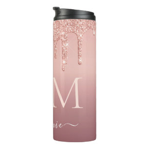 Rose Gold Thermal Tumbler Custom Name and Letter