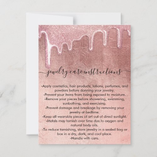Rose Gold Thick Glitter Drips Jewelry Care Card