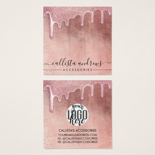 Rose Gold Thick Glitter Drips Logo Hair Clip (Front & Back)