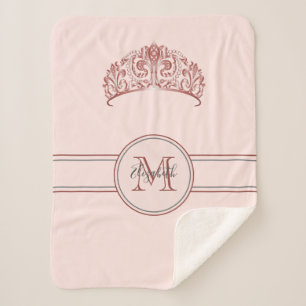Rose gold tiara crown blush pink monogram name sherpa blanket