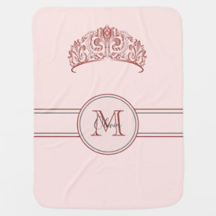 Rose gold tiara crown pink monogram name baby blanket