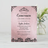 Rose Gold Tiara Damask Quinceanera Invitation (Standing Front)