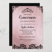 Rose Gold Tiara Damask Quinceanera Invitation (Front/Back)