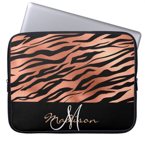 Rose Gold Tiger Stripes Monogram Laptop Sleeve