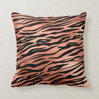Rose Gold Tiger Zebra Stripes Fur Throw Pillow by ColorFlowCreations at Zazzle