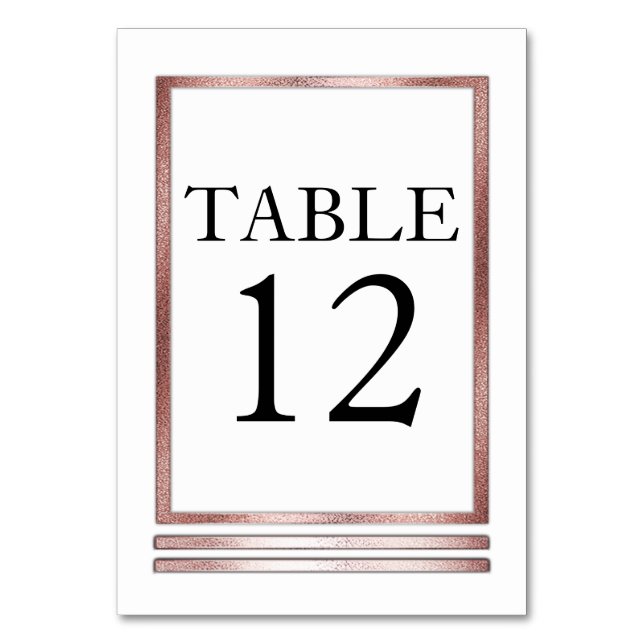 Rose Gold Tone | White Modern Simple Elegant Table Number (Front)
