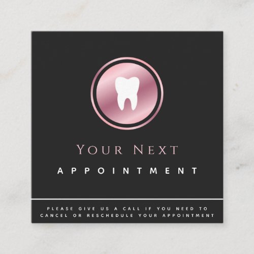 Rose Gold Tooth Logo Dentist Appointment Reminder Square Business Card
