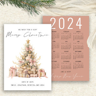 Rose Gold Tree 2024 Calendar Merry Christmas Holiday Card