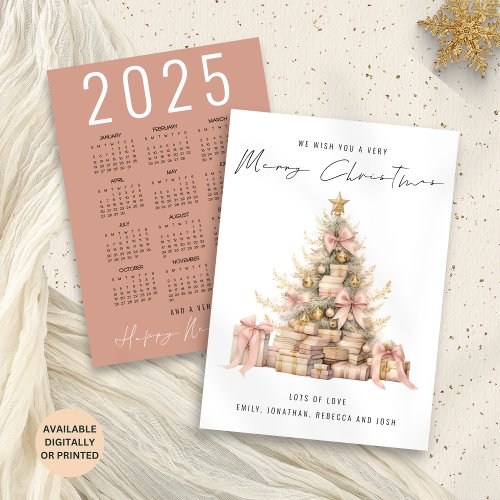 Rose Gold Tree 2025 Calendar Merry Christmas Holiday Card