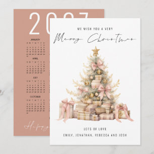 Rose Gold Tree 2027 Calendar Merry Christmas Holiday Card