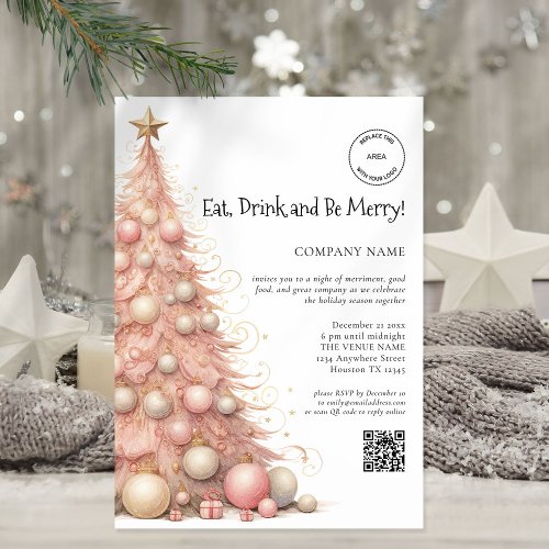 Rose Gold Tree Company Logo QR Christmas Party Invitation