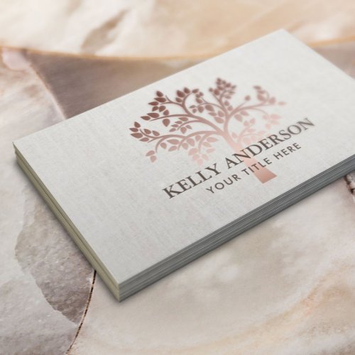 Rose Gold Tree Elegant Linen Business Card