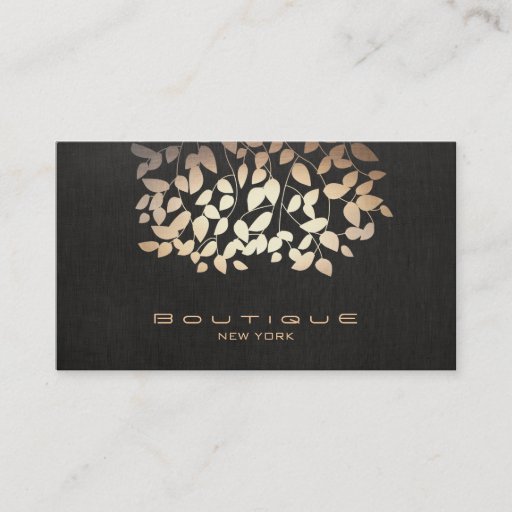 Customizable Gold Foil and Faux Black Linen Look Boutique Business Card Templates