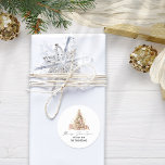Rose Gold Tree Name Merry Christmas Classic Round Sticker<br><div class="desc">Minimalist Rose Gold Tree Name Merry Christmas is in a stylish set handwritten style script and a beautiful Christmas tree illustration to add a personal touch to your festive gifts and favors.</div>