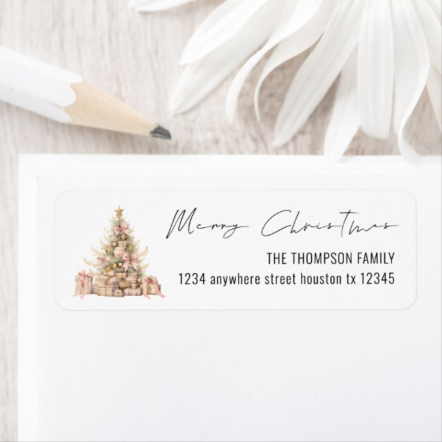 Rose Gold Tree Name Return Address Christmas  Label (Insitu)