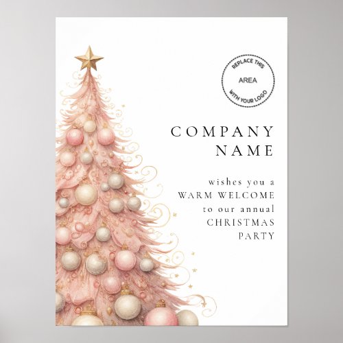 Rose Gold Tree Welcome Staff Christmas Party Logo Poster