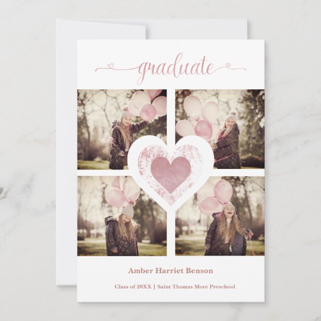 Rose Gold Trendy Girl Pre K Graduation 4 Photos (Front)