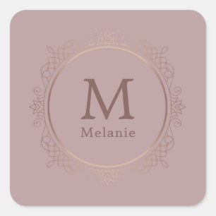 Rose Gold Trendy Monogram Elegant Template Square Sticker
