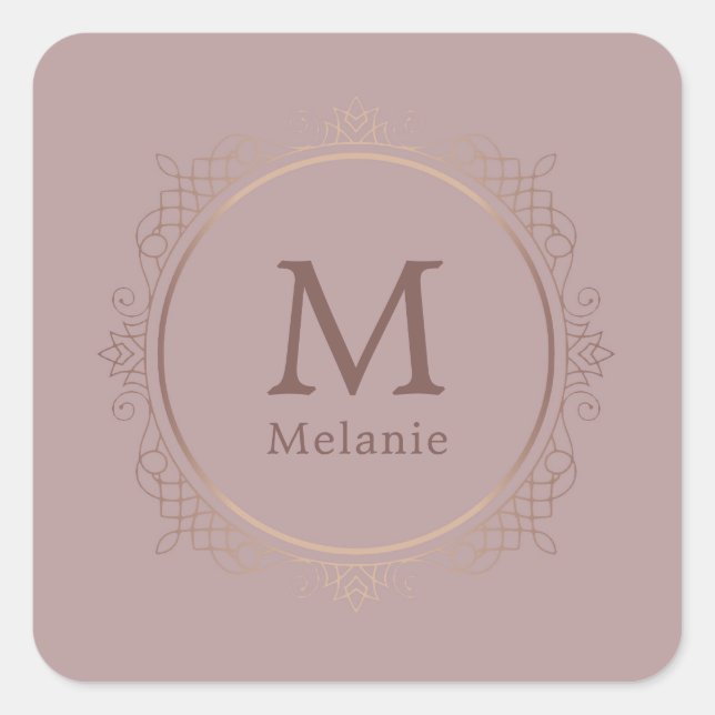 Rose Gold Trendy Monogram Elegant Template Square Sticker (Front)