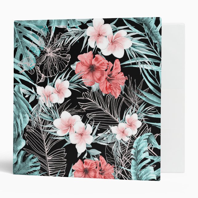 Rose Gold Tropical Botanical Island Paradise Chic 3 Ring Binder (Front/Inside)
