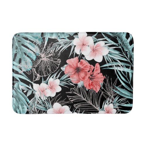 Rose Gold Tropical Botanical Island Paradise Chic Bath Mat