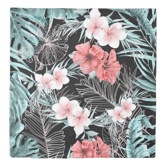 Rose Gold Tropical Botanical Island Paradise Chic Duvet Cover (Front)