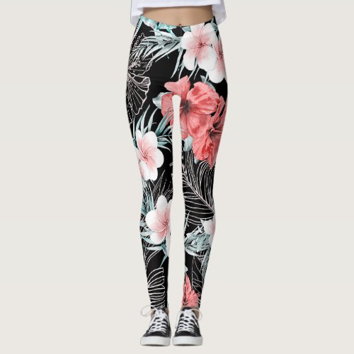 Rose Gold Tropical Botanical Paradise Island Leggings