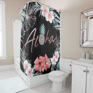 Rose Gold Tropical Botanical Pineapple Aloha Chic Shower Curtain
