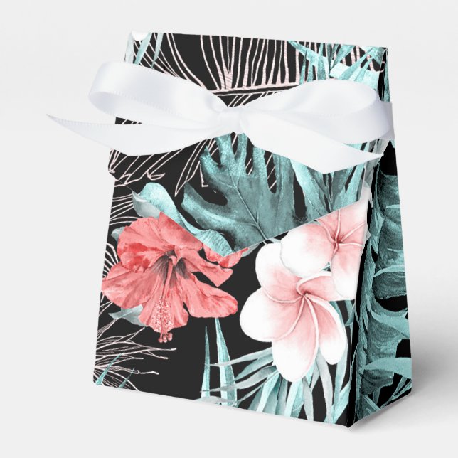 Rose Gold Tropical Elegant Botanical Aloha Luau Favor Boxes (Front Side)