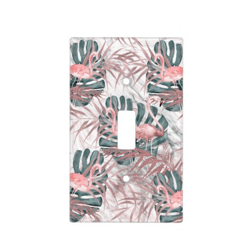 Rose Gold Tropical Flamingos Leaves  Marble Light Switch Cover