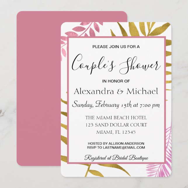 Rose Gold Tropical Floral Couple's Shower Invitation (Front/Back)