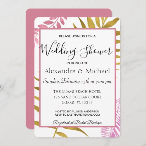 Rose Gold Tropical Floral Couples Shower Invitation