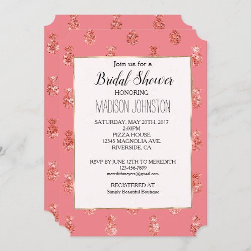 Rose Gold Tropical Glitter Pineapples Invitation