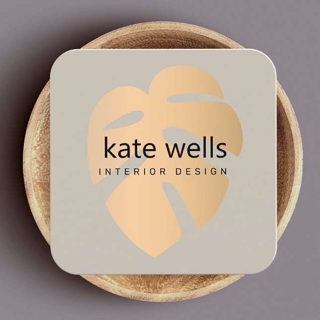 Rose Gold  Tropical Leaf  Interior Design Square Business Card (Creator Uploaded)