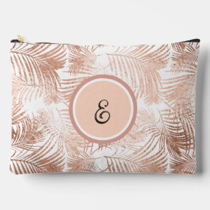 Rose Gold Tropical Leaves Monogram Accessory Pouch