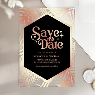 Rose Gold Tropical Palm Wedding Save the Date