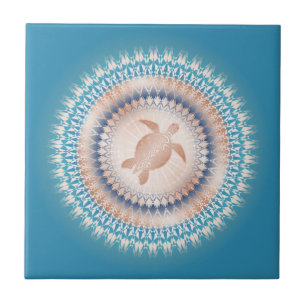 Rose Gold Turquoise Turtle Mandala Ceramic Tile