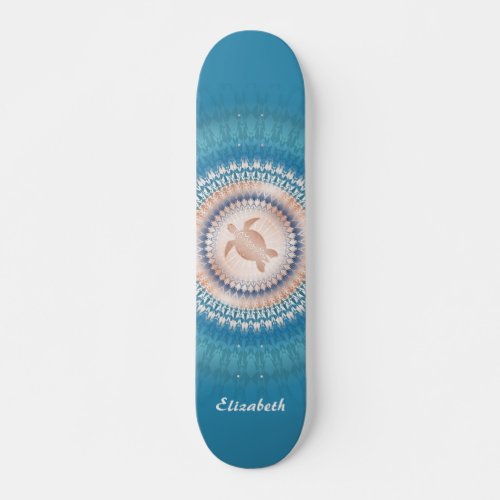 Rose Gold Turquoise Turtle Mandala Monogram Skateboard