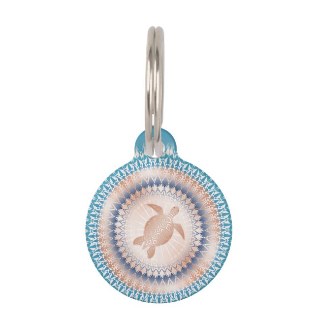 Rose Gold Turquoise Turtle Mandala Pet ID Tag (Front)