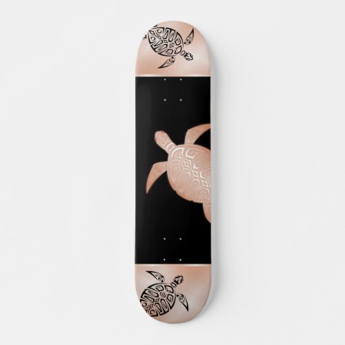 Rose Gold Turtle Black Background  Skateboard