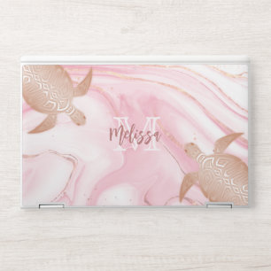 Rose Gold Turtle Blush Marble Monogram Your Name HP Laptop Skin