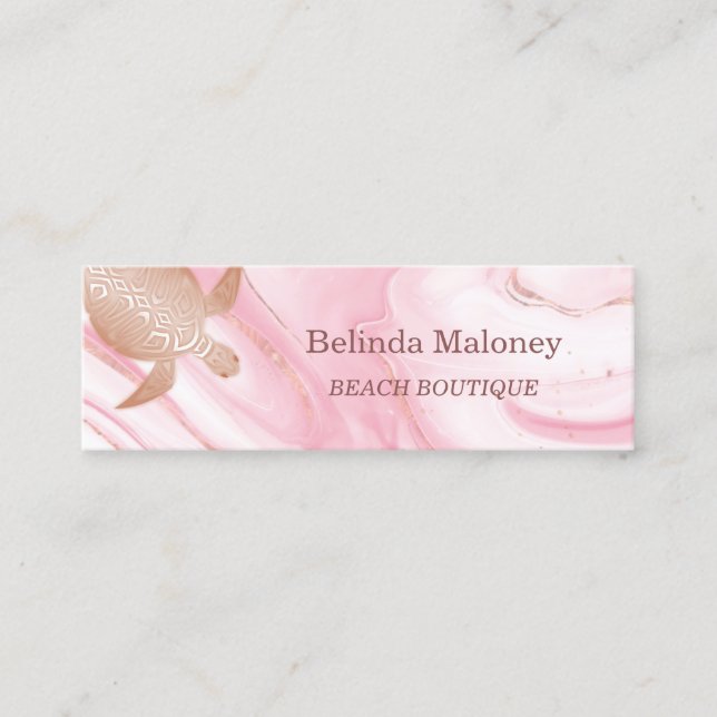 Rose Gold Turtle Pink Marble Beach Business Card (Front)