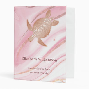 Rose Gold Turtle Pink Marble Ink Custom Mini Binder